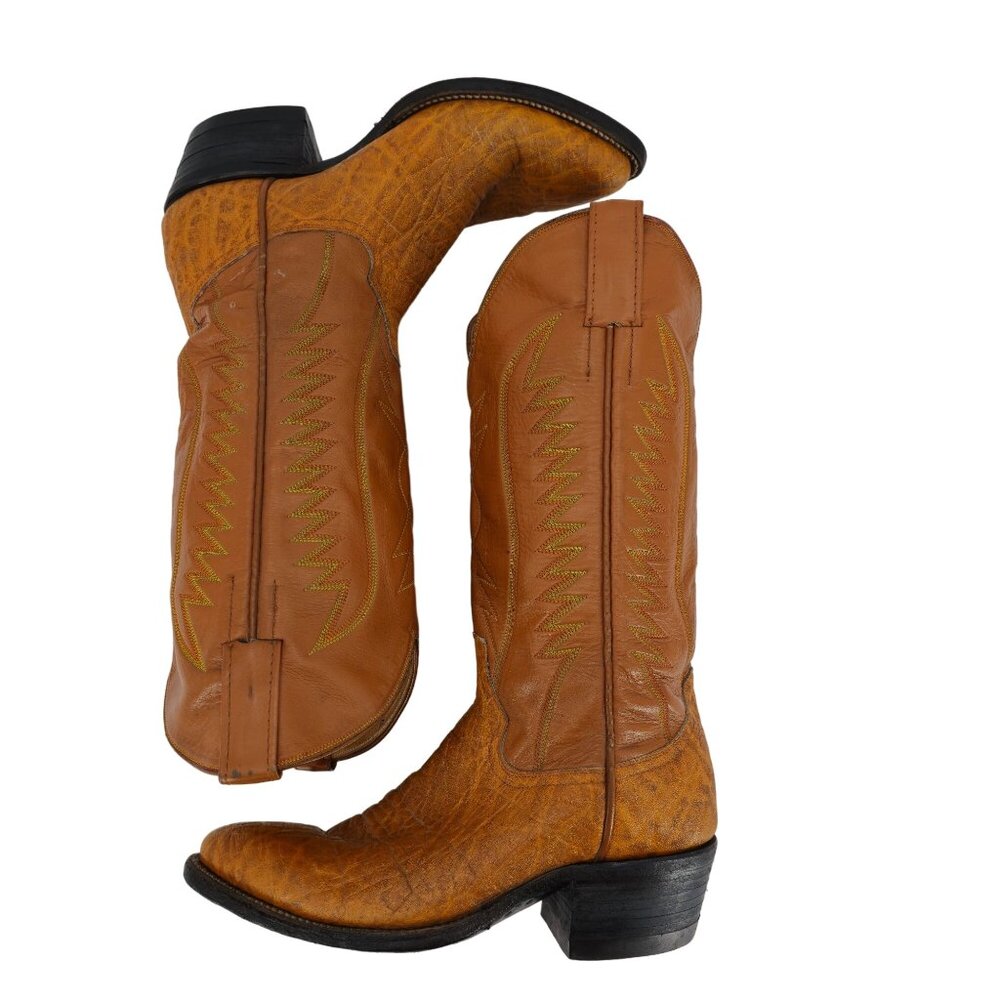 Vintage Exotic Hide Mens Size 6.5D Orange - Brown Leather Cowboy Western Boots - Picture 11 of 16